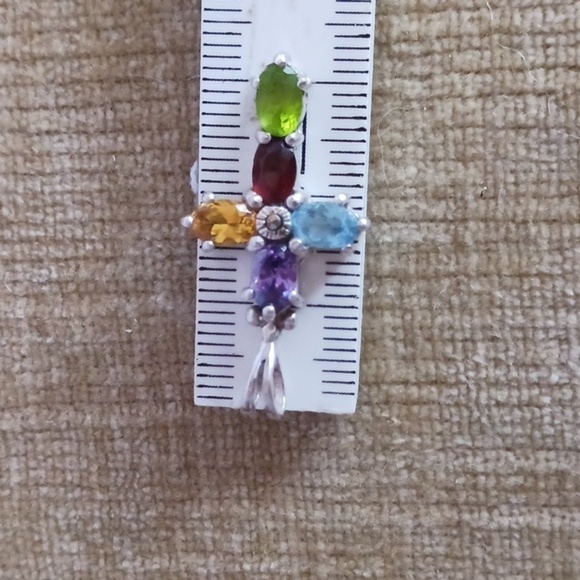 Multi Gem Stone Sterling Silver Cross Pendant - Picture 6 of 8
